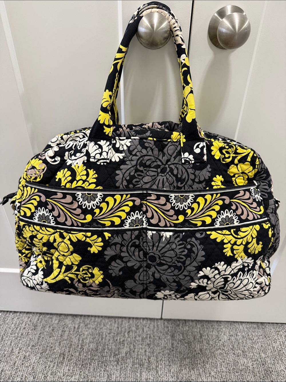 Vera Bradley Quilted Floral Weekender Travel Bag - Yellow and Black and White